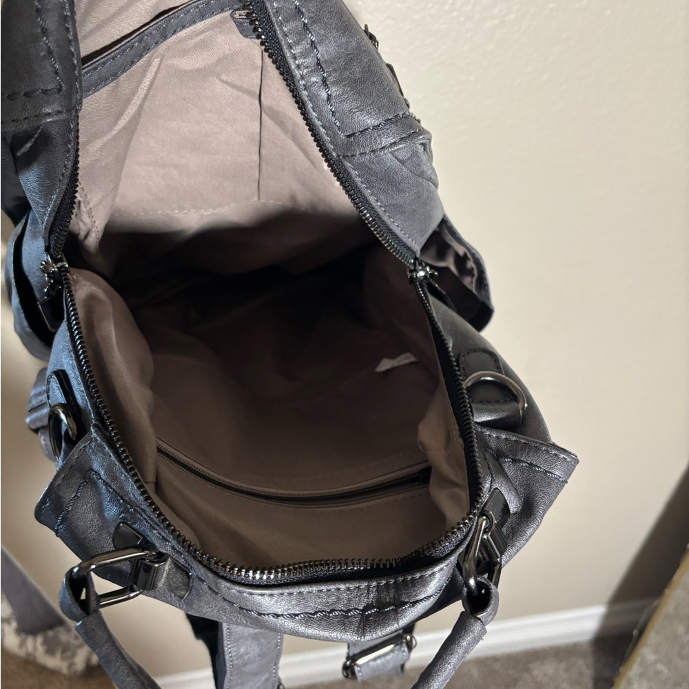 Gray Leather Backpack - image 3